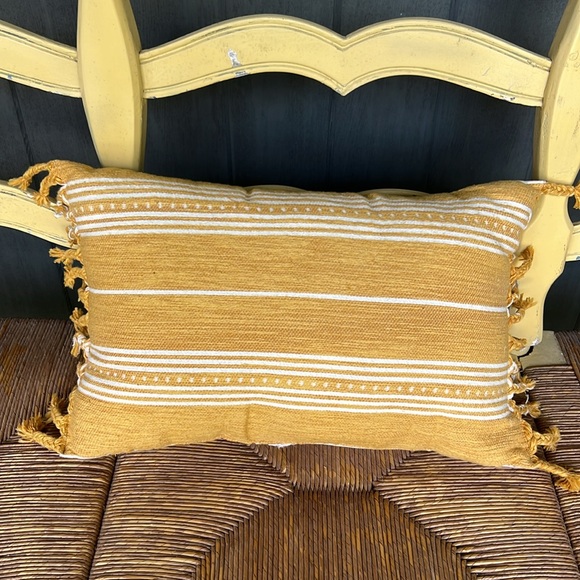 Yellow Striped Woven Textured Decorative Pillow - Picture 1 of 8